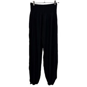 Lotus and Luna Lantern Pants Womens Small Black Pull On Smocked Travel Beach 30"